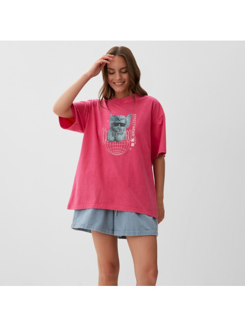 Футболка женская из вареного хлопка MIST Streetwear, розовая, размер 42 (S)