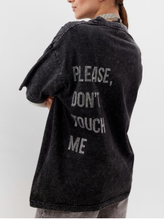 Футболка женская из вареного хлопка Mist Don't touch me, размер 44 (M), чёрная
