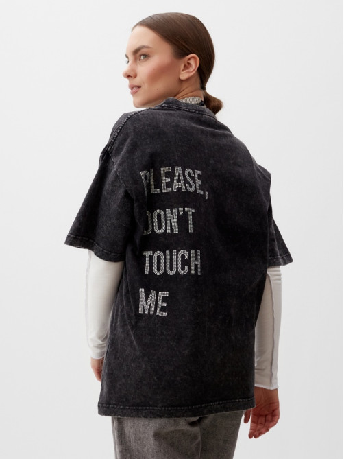 Футболка женская из вареного хлопка Mist Don't touch me, размер 46 (L), чёрная