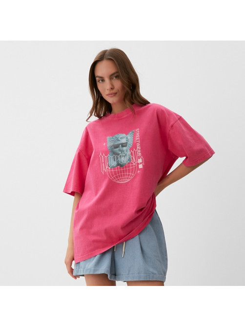 Футболка женская из вареного хлопка MIST Streetwear, розовая, размер 46 (L)