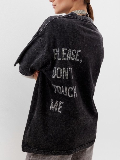 Футболка женская из вареного хлопка Mist Don't touch me, размер 46 (L), чёрная