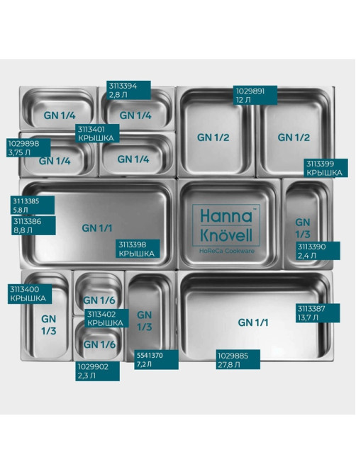 Гастроёмкость GN 1/9 Hanna Knövell, 100 мм, 176×108×100 мм, толщина 0.8 мм, нержавеющая сталь
