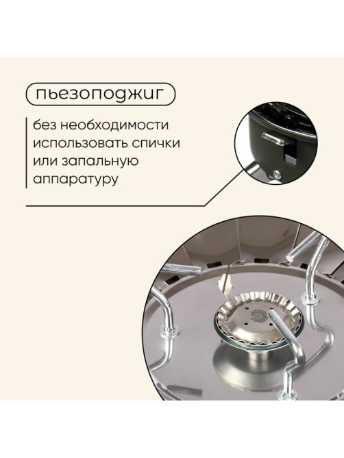 Плита газовая портативная maclay, для кемпинга, с ветрозащитой, 17×13 см, большая, круглая