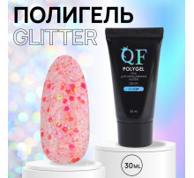 Полигель для наращивания, с блёстками, трехфазный, 30 мл, LED/UV, розовый, красный