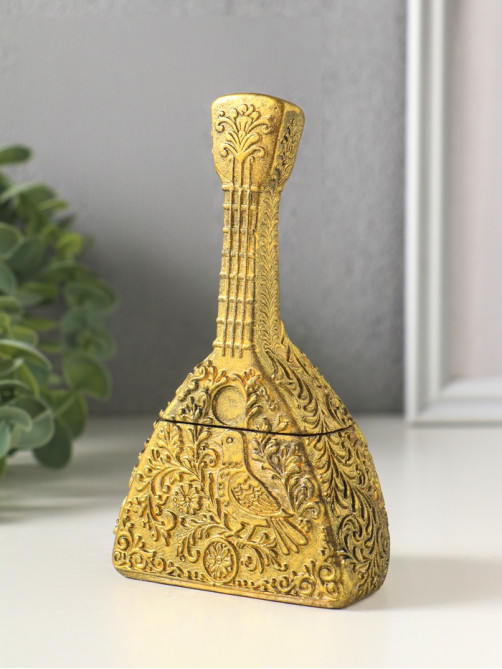 Шкатулка с крышкой для украшений «Балалайка», 14.5×8.5×5.5 см, под золото