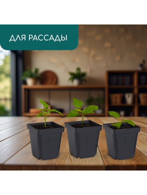 Горшок для рассады, 700 мл, 10×10×12.5 см, пластик, чёрный, Greengo
