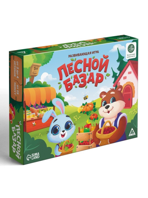 Настольная игра «Лесной базар», 60 купюр, 38 карт, поле, кубик, 4 фишки, 5+