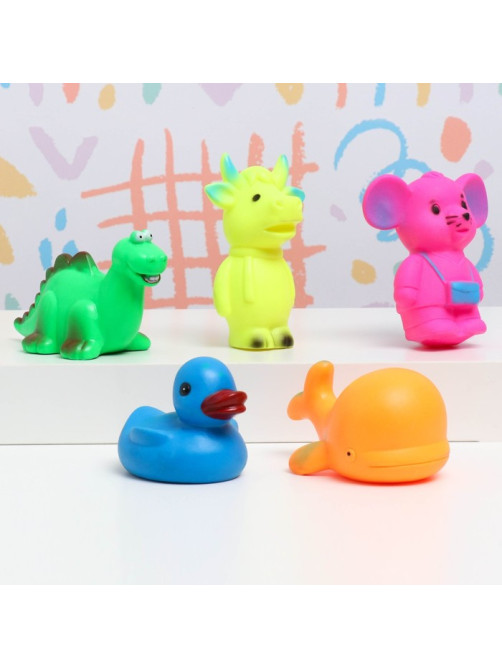Игрушка-пищалка для купания в ванне «Животные» резиновая, 9 см, микс