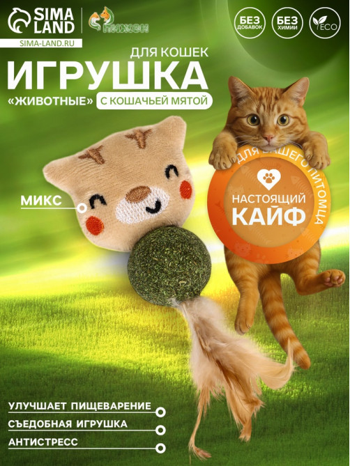 Игрушка с кошачьей мятой «Животные», 18 см, Микс видов