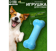Жевательная игрушка для собак «Вкусная кость», 11 см, с отверстиями для лакомств, TPR, голубая