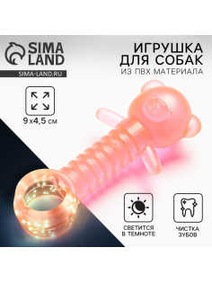 Жевательная игрушка для собак «Медвежонок», 9×4.5 см, светящаяся в темноте
