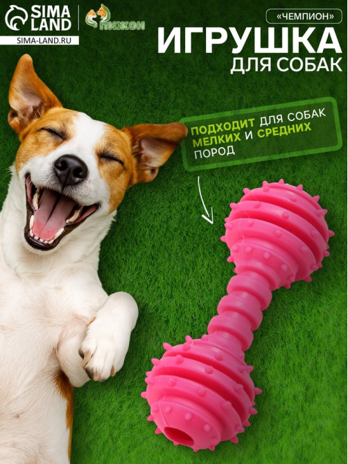Жевательная игрушка для собак «Чемпион», 12.5 см, TPR, розовая