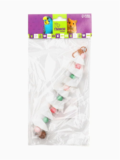 Игрушка для птиц с панцирем каракатицы и бусами, 15×3 см, цвет МИКС