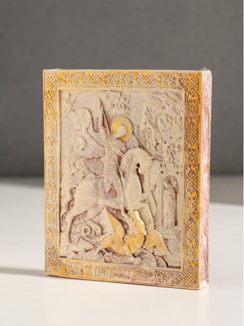 Икона «Георгий Победоносец», с подвесом, 12×10×2 см, гипс, роспись