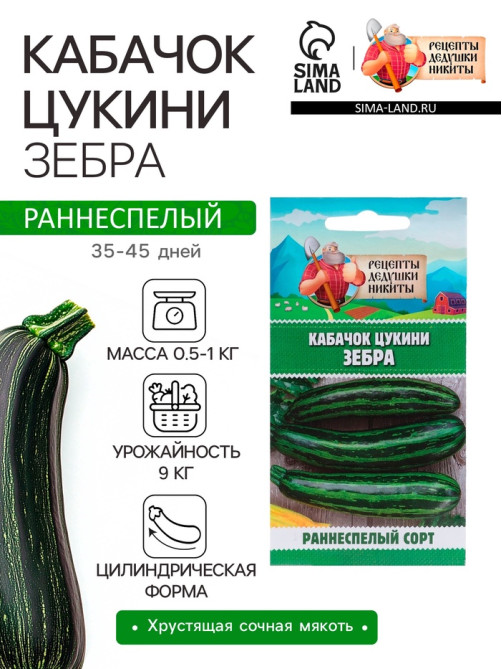 Семена Кабачок цукини «Зебра», 2 г, раннеспелый, «Рецепты дедушки Никиты»