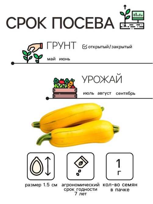Семена Кабачок цукини «Желтоплодный», 1 г, скороспелый, «Рецепты дедушки Никиты»