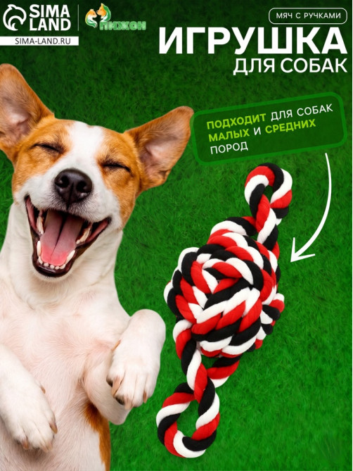Игрушка для собак канатная «Мяч с ручками», мяч 22 см, до 130 г