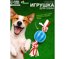 Игрушка для собак канатная «2 узла с мячом TPR», до 20 с, до 50 г