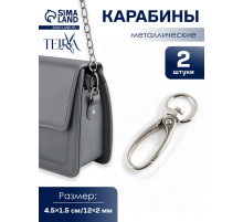 Карабин металлический TEIRA, набор 2 шт.,7.9 г 4.5×1.5 см/12×2 мм, цвет серебряный