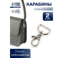 Карабин металлический TEIRA, набор 2 шт., 8 г, 4.2×2.5 см/20×3 мм, цвет серебряный