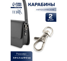 Карабин металлический TEIRA, набор 2 шт., 6.7 г, 3.8×1.3 см/9×2 мм, цвет серебряный