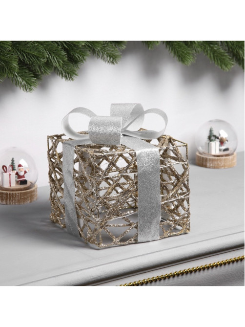 Светодиодная фигура «Подарок» 17×15×15 см, 20 LED, от батареек AAх2, свечение тёплое белое