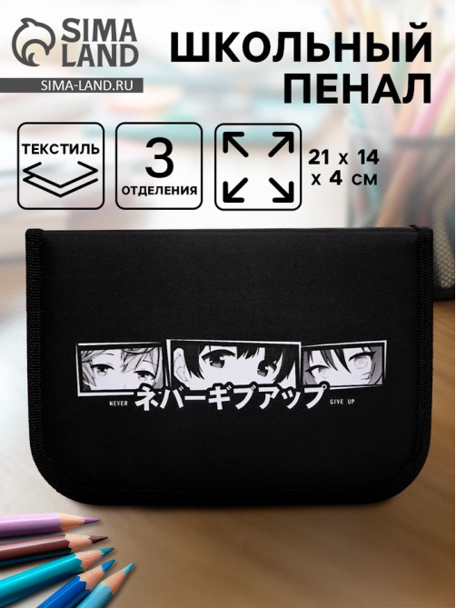 Пенал школьный, 3 секции, 14×21×4 см «Аниме глаза»