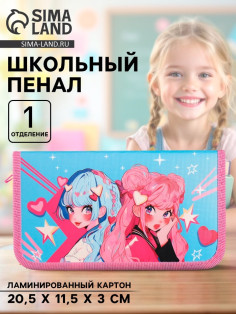 Пенал школьный, 1 секция, 11.5×20.5×3 см «Аниме подружки»