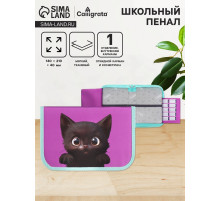Пенал школьный, 1 секция, 14×21×4 см «Котик»