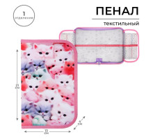 Пенал школьный, 1 секция, 13×21×4 см «Котики пушистики»
