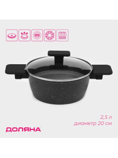 Кастрюля Доляна «Первый дом», 2.5 л, d=20 см, с крышкой, антипригарное покрытие, индукция, алюминий, чёрная