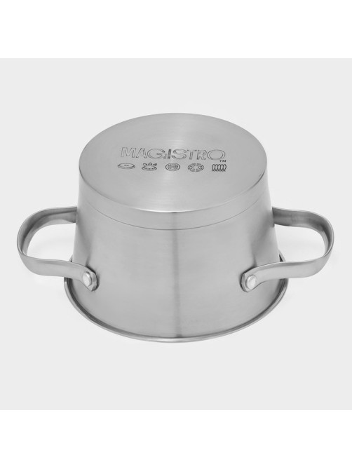 Кастрюля Magistro HiTech Steel, 1.5 л, d=16 см, h=10.5 см, с крышкой, слив для воды, капсульное дно, индукция, нержавеющая сталь, серебристая