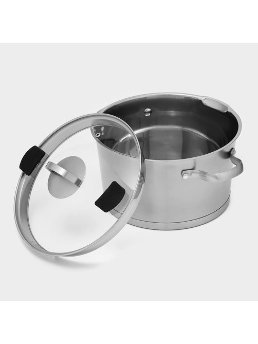 Кастрюля Magistro HiTech Steel, 5.2 л, d=24 см, h=14.5 см, с крышкой, слив для воды, капсульное дно, индукция, нержавеющая сталь, серебристая