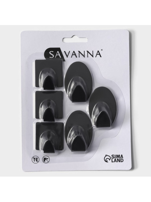 Крючки самоклеящиеся SAVANNA Black Loft, 6 шт., металл, 5.3×3.5 см, чёрные