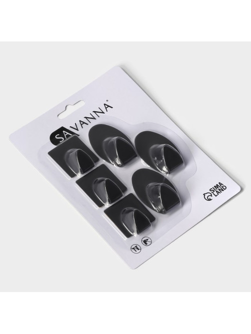 Крючки самоклеящиеся SAVANNA Black Loft, 6 шт., металл, 5.3×3.5 см, чёрные