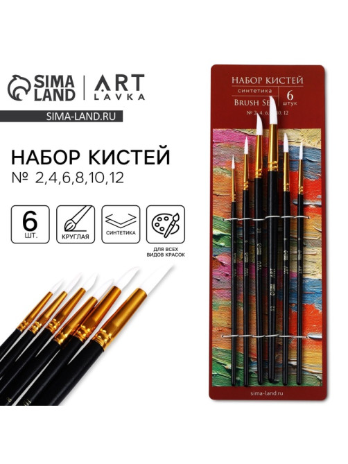 Кисть для рисования набор, синтетика круглые 6 штук «Текстура» № 2,4,6,8,10,12