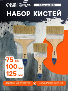 Набор кистей ТУНДРА, натуральная щетина, деревянная рукоятка, 3-4-5