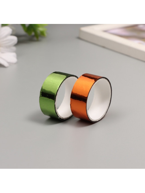 Клейкая лента декоративная пластик «Металлик. Зелёный, оранж», набор 2 шт., 1.5 см, дл. 3 м