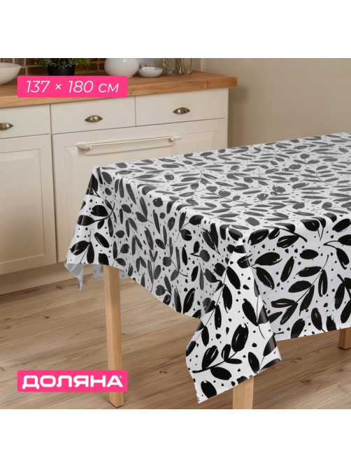 Скатерть на стол Доляна, 137×180 см, чёрно-белая