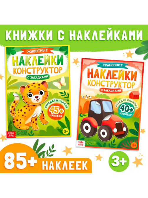 Книги с наклейками и загадками, набор 2 шт., более 85 наклеек, 3+
