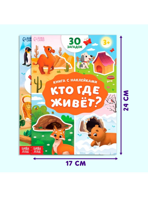 Книжки с наклейками - загадками, набор 2 шт., 60 наклеек, 3+