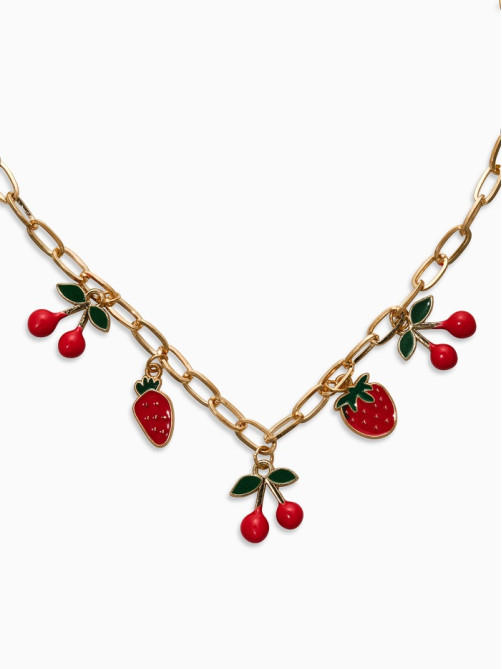 Цепь с подвесками «Вишня и клубника», 40 см, красная в золоте