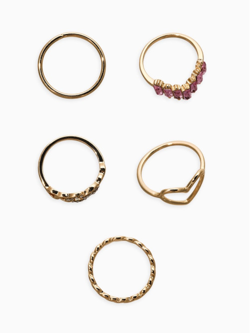 Набор колец «Новый стиль. Сердца и Бесконечность», 5 шт. размер МИКС, бело-розовый в золоте