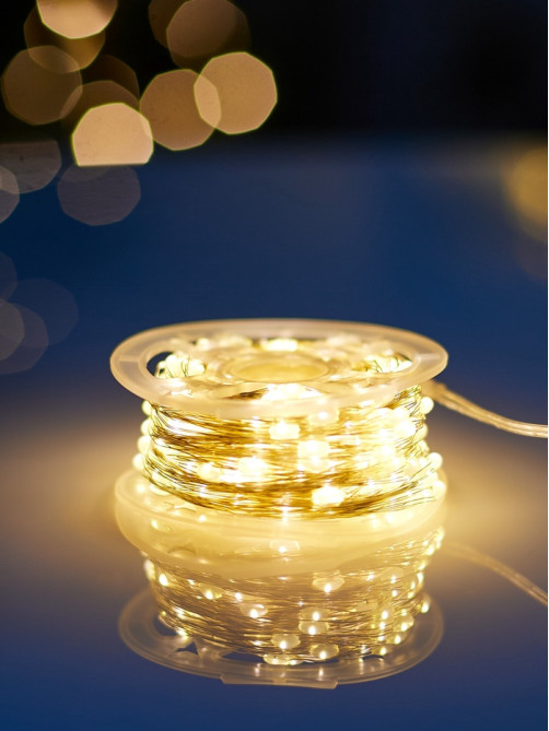 Гирлянда «Нить» 50 м, роса, IP44, серебристая нить, 500 LED, пульт, 36 В, свечение тёплое белое