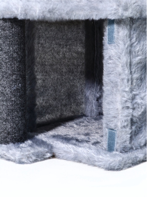 Домик для кошек, 33×42×63 см, с когтеточкой, квадратный, 3 уровня, ковролин, серый