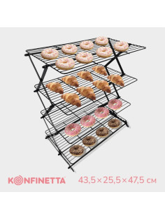 Решётка для глазирования и остывания кондитерских изделий KONFINETTA, 4 яруса, 43.5×25.5×8 см, чёрная