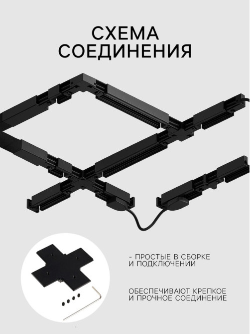 Коннектор крестообразный для шинопровода, серия Flat, чёрный