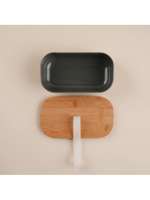 Контейнер для еды SL Home «Каса Перфекто», 21.5×12.5×6 см, с бамбуковой крышкой, оцинкованная сталь, зелёный