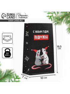 Пакет подарочный без ручек «С Новым годом, подружка», 10×19.5×7 см