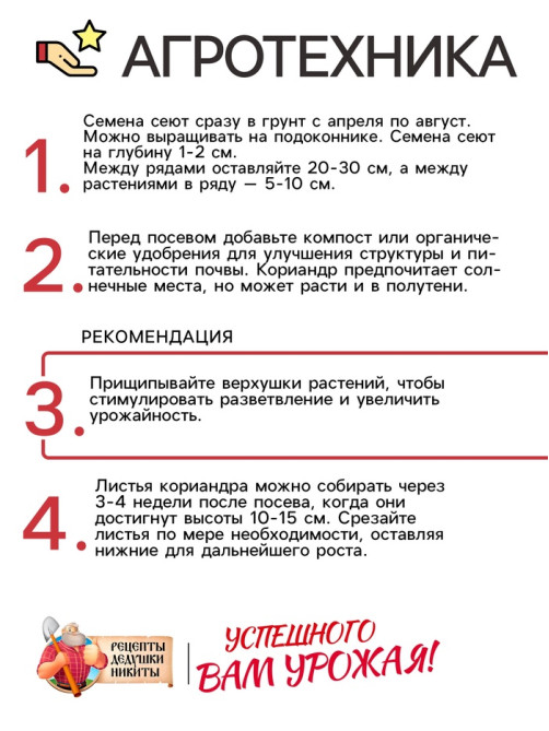 Семена Кориандр - кинза «Кин-Дза-Дза», 2 г, «Рецепты дедушки Никиты»